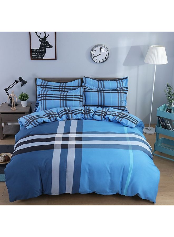 ZENHOME 4-Piece Zipper Closed Striped Bedding Set cotton Blue/Black/White Duvet Cover 150x200 cm, Bed Sheet 180x230 cm, Pillow Cover 48x74cmcm 