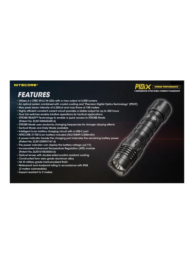 NITECORE - P10iX USB-C Rechargeable Flashlight, 4000 Lumen, Upgrade of P10i, Include Tactical Holster & 5000mAh 21700 Battery - Image 1