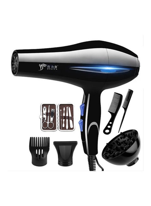 Professional Hair Dryer With Accessories Black