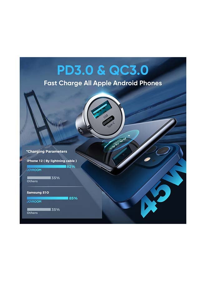 جوي روم - شاحن سيارة ثنائي فائق السرعة بمنفذي USB Type-C بتقنية PD بقدرة 45 وات تارنش - Image 1