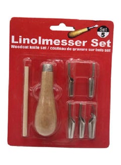 Set Of 5 Woodcut Knife+Handler Brown
