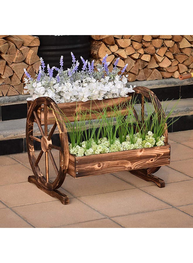 LINGWEI Wooden Double Wheel Flower Stand Carbonized Plant Pot Holder Unique Decorative Flower Ladder Brown - Image 2