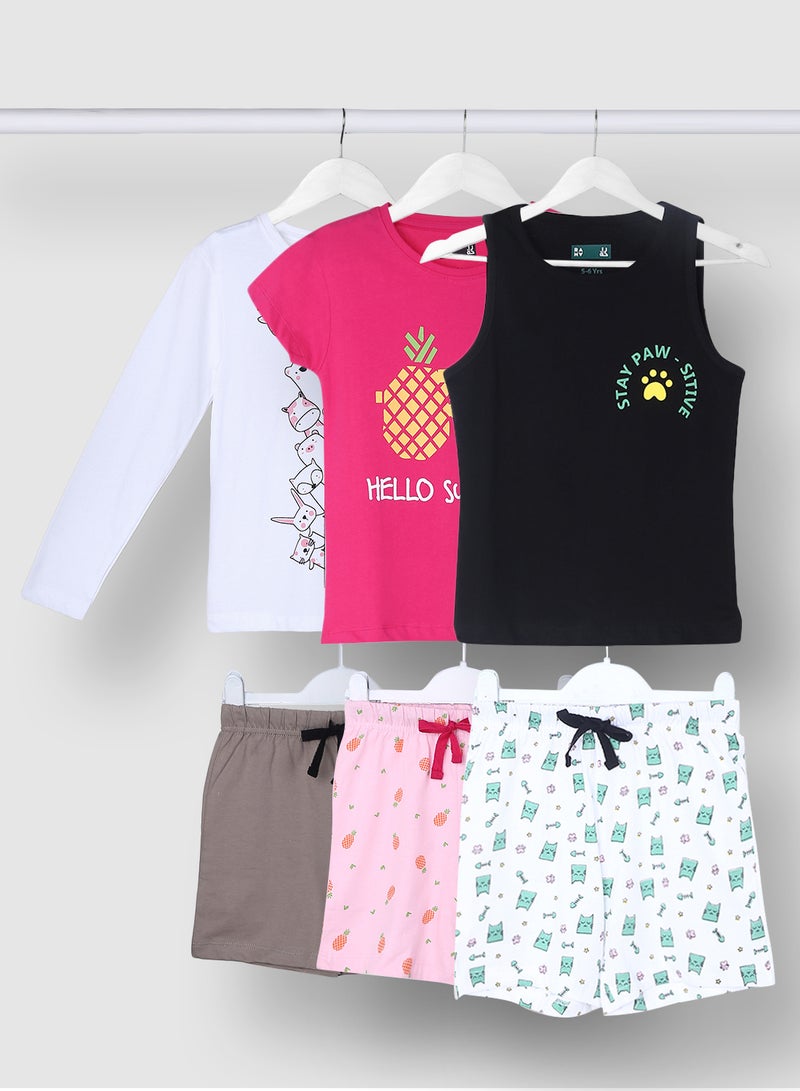 RAHA Girls Trendy Comfortable Cloth Set White/Pink/Black - Image 1