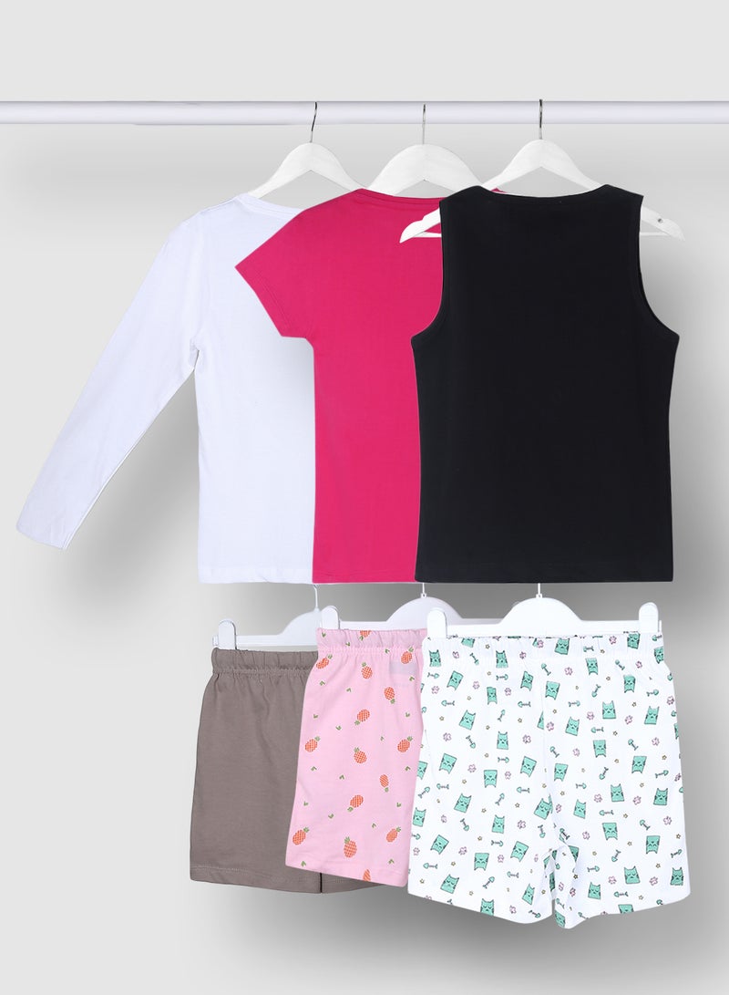 RAHA Girls Trendy Comfortable Cloth Set White/Pink/Black - Image 2