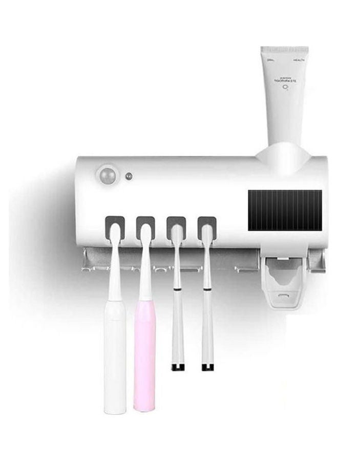Generic Uv Toothbrush Sterilizer Solar Toothbrush Sanitizer Toothbrush Rack Toothbrush Holder Toothbrush Stand Brush Holder With Toothpaste Dispenser Bathroom Organizer Storage Rack White 7x12x21cm 