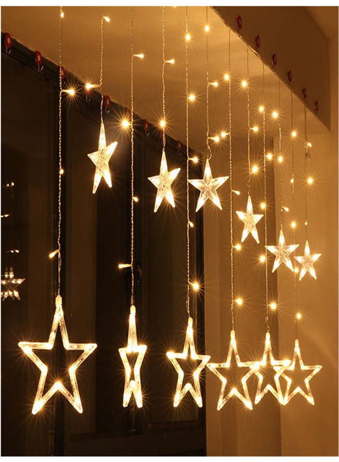 2.5M Led String Lights Fairy Five Pointed Star Shape Curtain Lights Ramadan Gift Curtain String Lights Gold-White 400grams  - Image 1