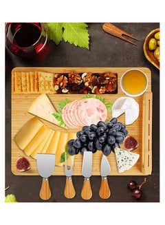 Bamboo Cheese Board and Knife Set Brown/Silver 13inch