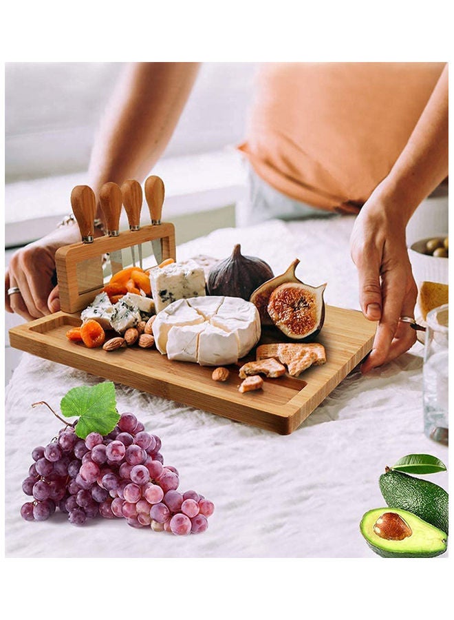 Generic - Bamboo Cheese Board and Knife Set Brown/Silver 13inch - Image 1