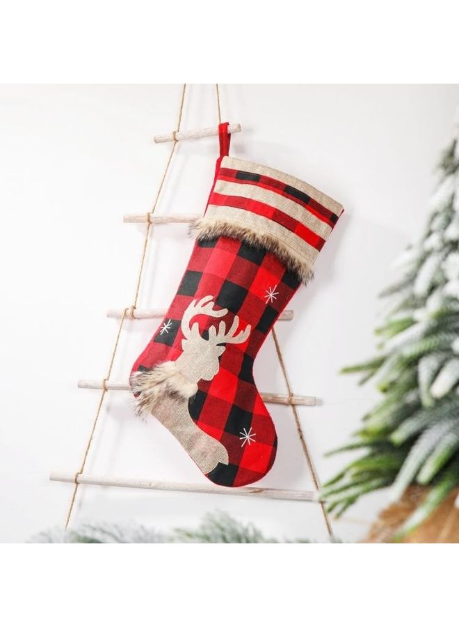 BGM Decorations Linen Plaid Socks Gift Bag Multicolour - Image 1