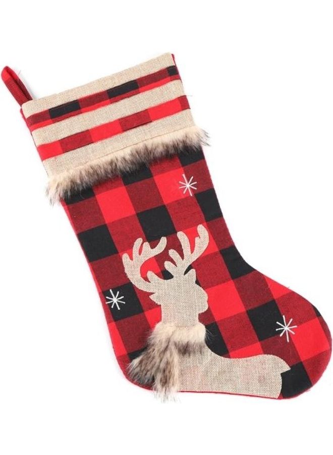 BGM Decorations Linen Plaid Socks Gift Bag Multicolour - Image 2