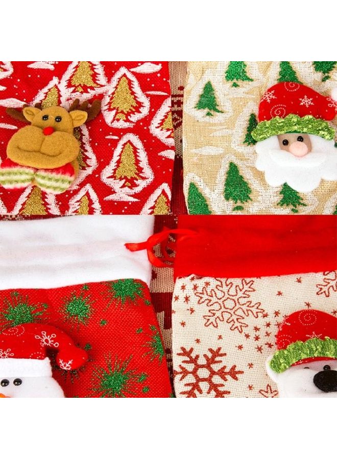 BGM 3 PCS Burlap Cartoon Apple Candy Tote Bag Red - Image 4