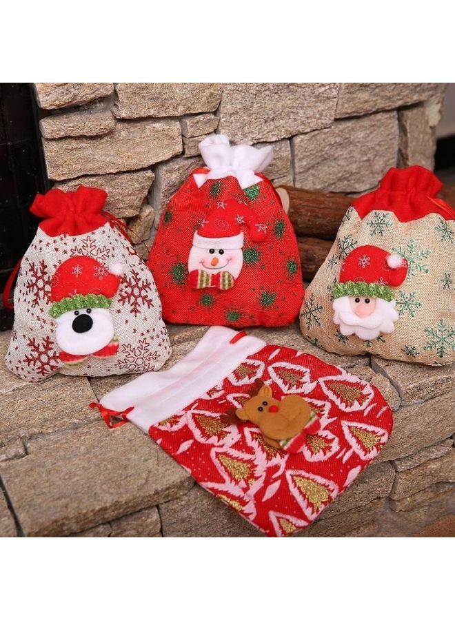 BGM 3 PCS Burlap Cartoon Apple Candy Tote Bag Red - Image 5