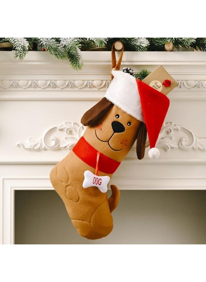 BGM Decorations Dog Bone Pet Socks Gift Bag Brown/Red/White - Image 1