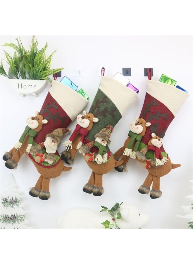 Tree Pendant Decoration Claus Pattern Sock Gift Bag Multicolour
