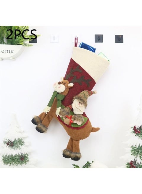 Tree Pendant Decoration Claus Pattern Sock Gift Bag Multicolour