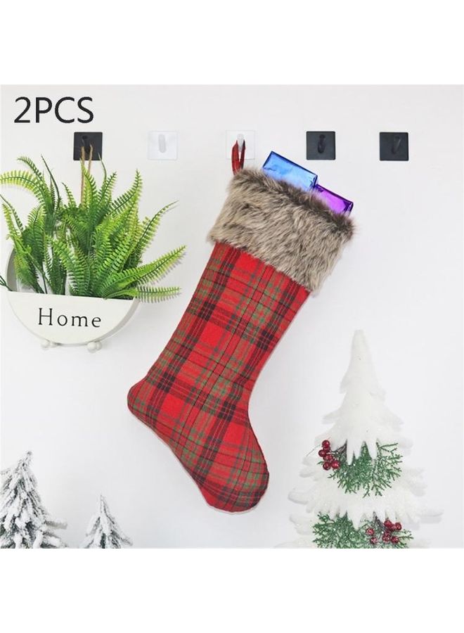 BGM 2-Piece Grid Plush Sock Tree Pendant Decoration Gift Bag Multicolour - Image 1