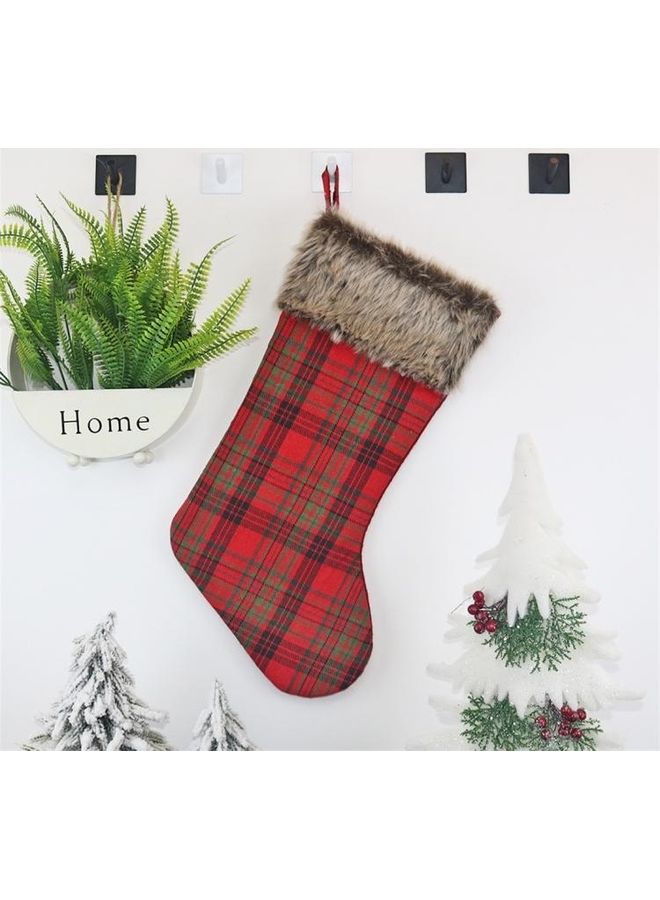BGM 2-Piece Grid Plush Sock Tree Pendant Decoration Gift Bag Multicolour - Image 3