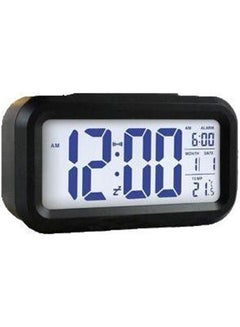 Digital Alarm Clock LED Light Control Backlight Time Calendar Thermometer Black 14.8cm