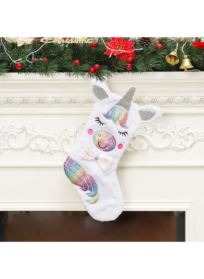 BGM Stocking Gift Bag Unicorn Pattern Gift Bag Large Candy Bag White - Image 1