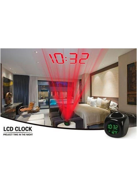 Alarm Clock Multi-Function Digital Lcd Voice Talking Led Projection Temperature Black 9.6cm
