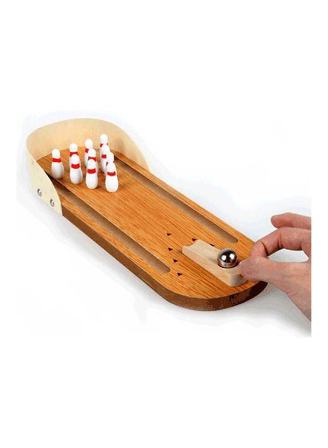 Mini Desktop Bowling Game Set Wooden Bowling Alley Ten Metal Pin Ball Desk Toys 30cm - Image 1