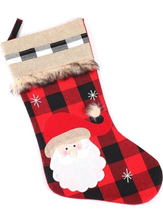 بي جي إم حقيبة هدايا من الكتّان مزينة بجوارب مزيّنة بنقشة مربعات أحمر/أسود - Image 2