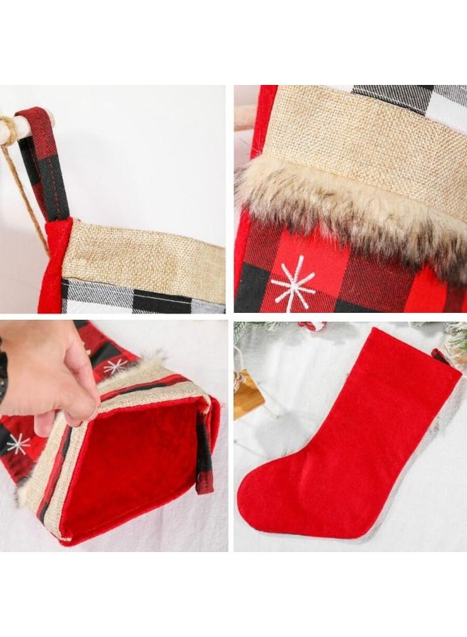 بي جي إم حقيبة هدايا من الكتّان مزينة بجوارب مزيّنة بنقشة مربعات أحمر/أسود - Image 4