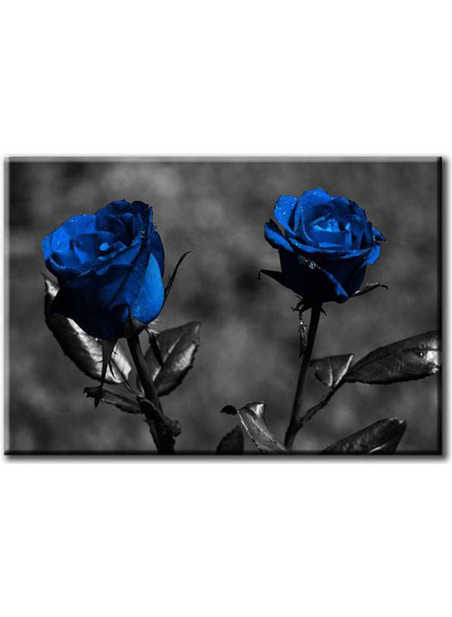 Wall Art Printed Canvas Tableau, Blue Flowers Framed Living Room Wall Art For Home Decor Multicolour 60 x 90cm