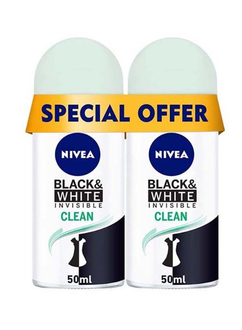 Black And White Invisible Clean Antiperspirant for Women Roll On Pack of 2 50ml