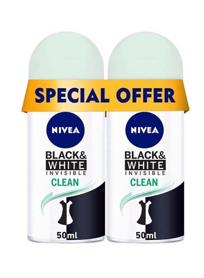 Nivea Black And White Invisible Clean Antiperspirant for Women Roll On Pack of 2 50ml - Image 1