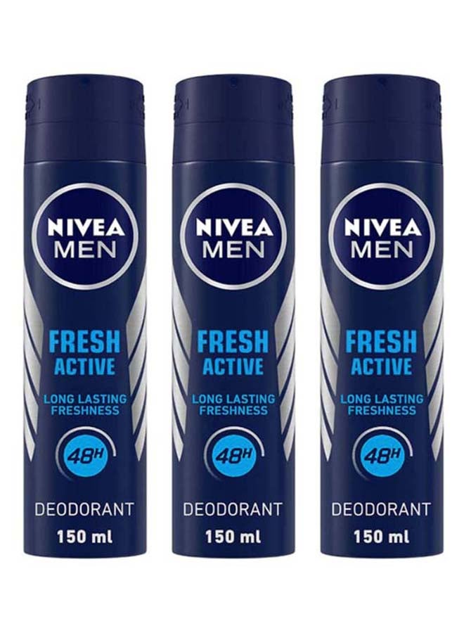 Nivea Pack Of 3 Fresh Active Antiperspirant Deodorant Blue 150 ml