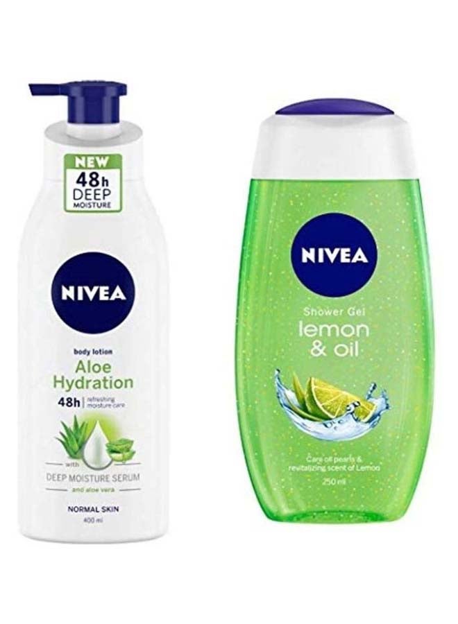 Nivea Body Lotion Aloe Hydration For Normal Skin And Shower Gel Lemon And Oil Body Wash Women 250ml
