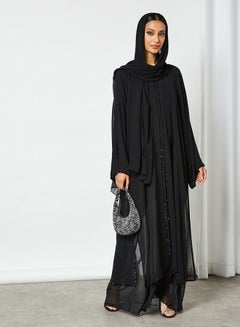 Crystal Embellished Long Sleeve Abaya Black