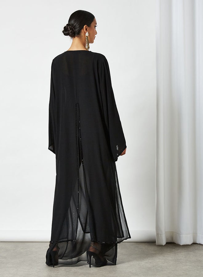 NUKHBAA - Crystal Embellished Long Sleeve Abaya Black - Image 1