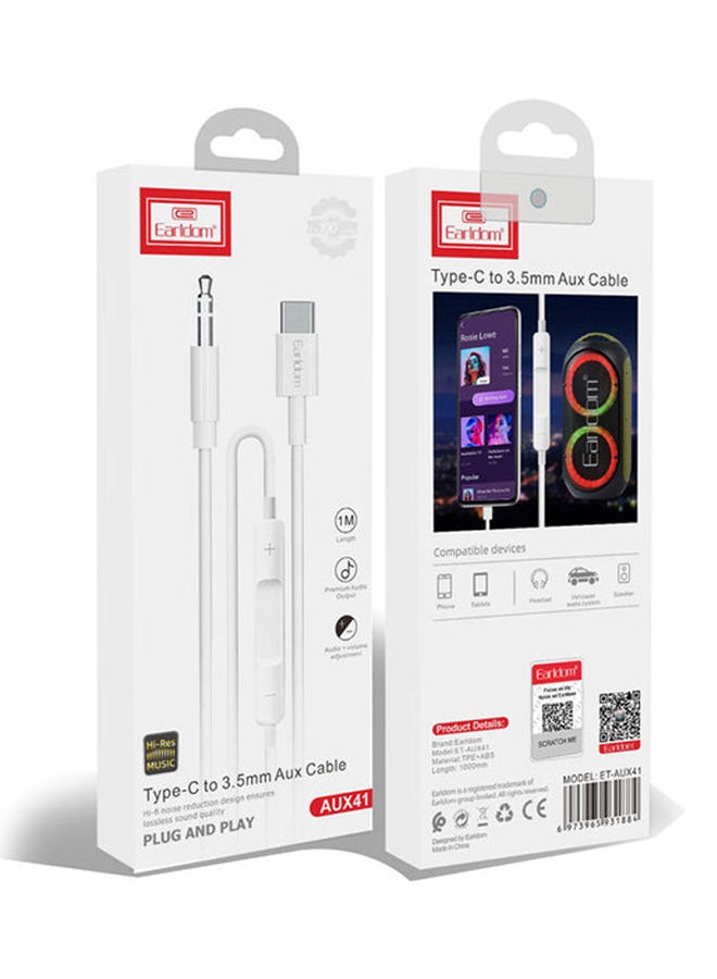 Earldom Type-C To 3.5Mm Aux Cable White - Image 2