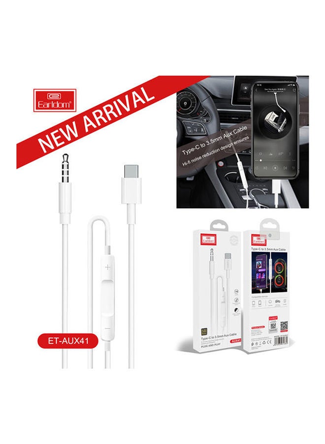 Earldom Type-C To 3.5Mm Aux Cable White - Image 3