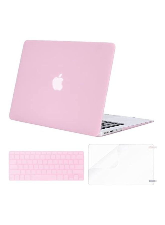 Plastic Hard Shell Case With Keyboard Cover And Screen Protector For Apple MacBook Air 13-Inch Pink/Clear  - Image 1