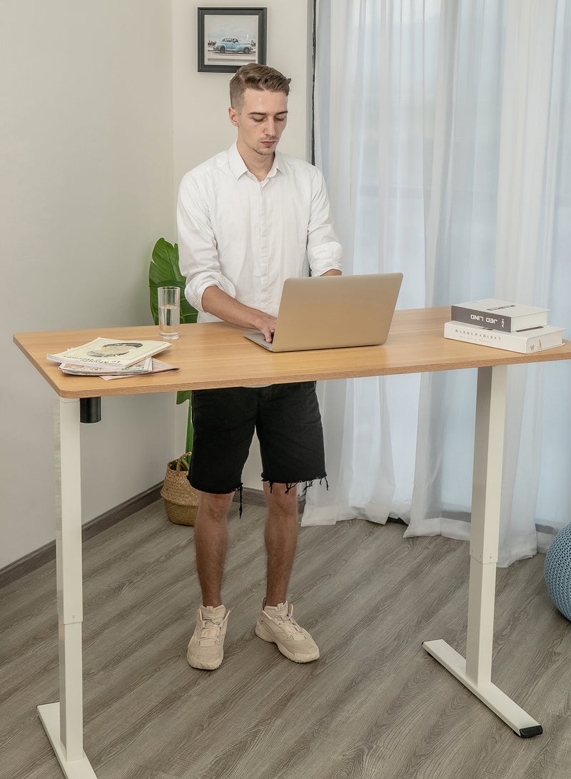 Switch - Height Adjustable Desk Computer Table Used As Study Office Table Or Gaming Table, Tabletop Size 140*70 White/Wood Height Adjustable Range: 70Cm-120Cm Single Motor White/Wood - Image 1