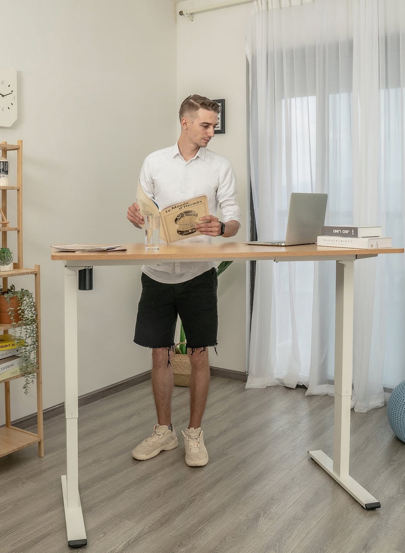 Switch - Height Adjustable Desk Computer Table Used As Study Office Table Or Gaming Table, Tabletop Size 140*70 White/Wood Height Adjustable Range: 70Cm-120Cm Single Motor White/Wood - Image 1