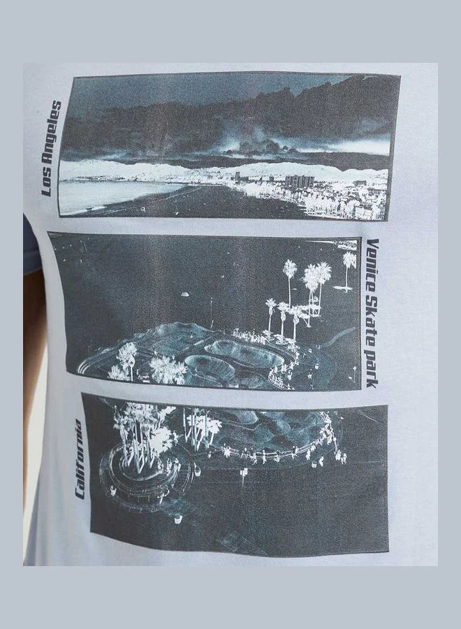 XOYO Casual Printed T-Shirt Blue