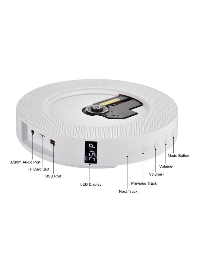 Generic - Wall Mountable CD Player Bluetooth Speaker White - Image 1