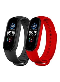 MARGOUN 2-Piece Silicone Replacement Strap For Xiaomi Mi Band 5/6 Black/Red 