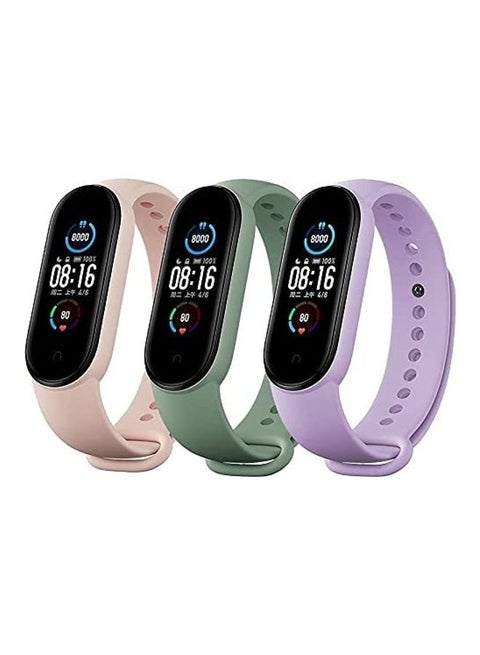 3-Piece Silicone Replacement Strap For Xiaomi Mi Band 5/6 Pink/Purple/Green