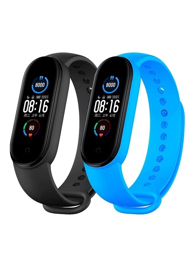 MARGOUN 2-Piece Silicone Replacement Strap For Xiaomi Mi Band 5/6 Black/Blue 