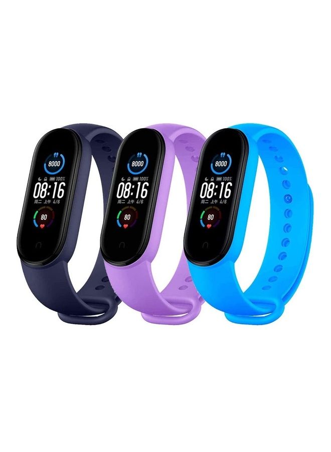 MARGOUN 3-Piece Silicone Replacement Strap For Xiaomi Mi Band 5/6 Dark Blue/Blue/Purple - Image 1
