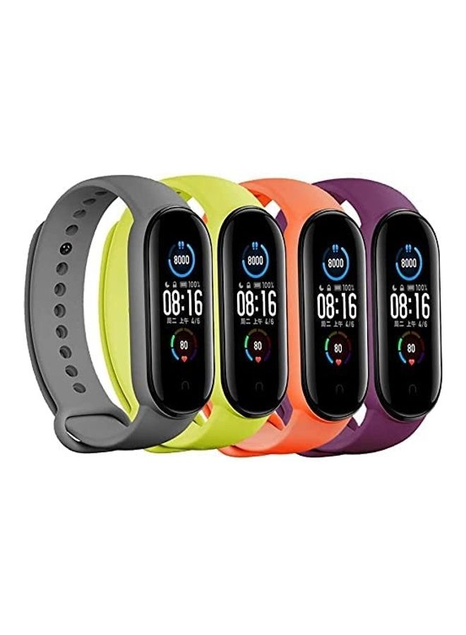 MARGOUN 4-Piece Silicone Replacement Strap For Xiaomi Mi Band 5/6 Grey/Neon/Orange/Purple