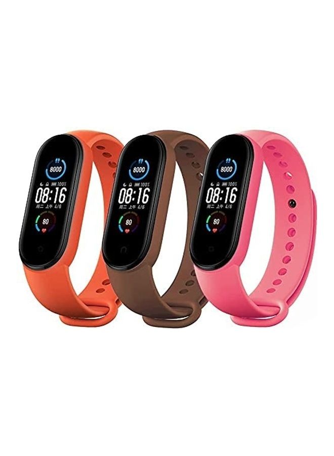 MARGOUN 3-Piece Silicone Replacement Strap For Xiaomi Mi Band 5/6 Orange/Brown/Pink 