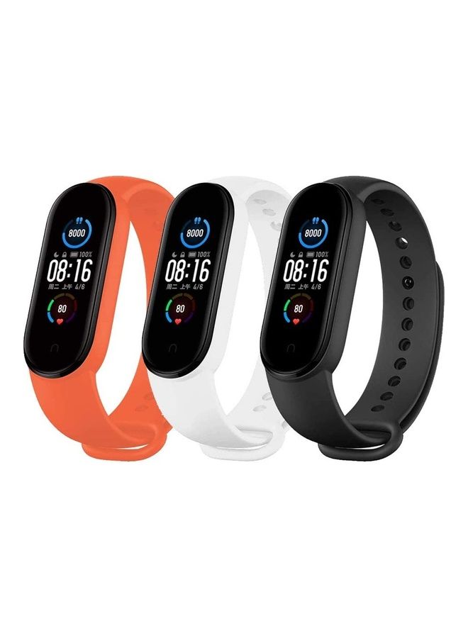 MARGOUN - 3-Piece Silicone Replacement Strap For Xiaomi Mi Band 5/6 Black/White/Orange - Image 1