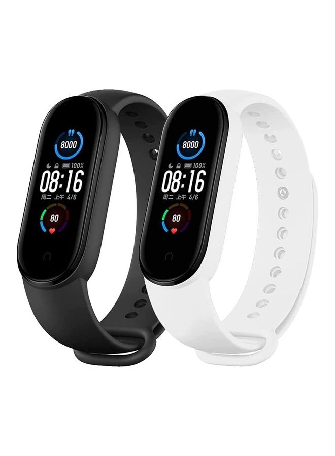 MARGOUN 2-Piece Silicone Replacement Strap For Xiaomi Mi Band 5/6 Black/White