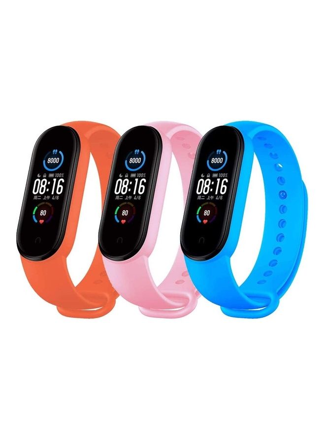 MARGOUN 3-Piece Silicone Replacement Strap For Xiaomi Mi Band 5/6 Blue/Pink/Orange 